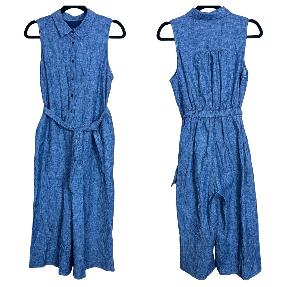 Banana Republic Factory Linen Blend Chambray Denim Sleeveless Jumpsuit 4 Petite